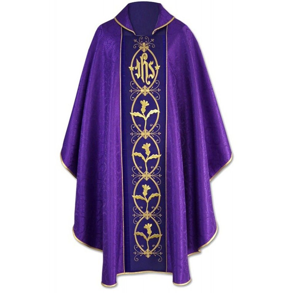 Ornat gotycki haftowany, fioletowy - Krzyż (102K) - ORNATY NA WIELKI POST - Nowość