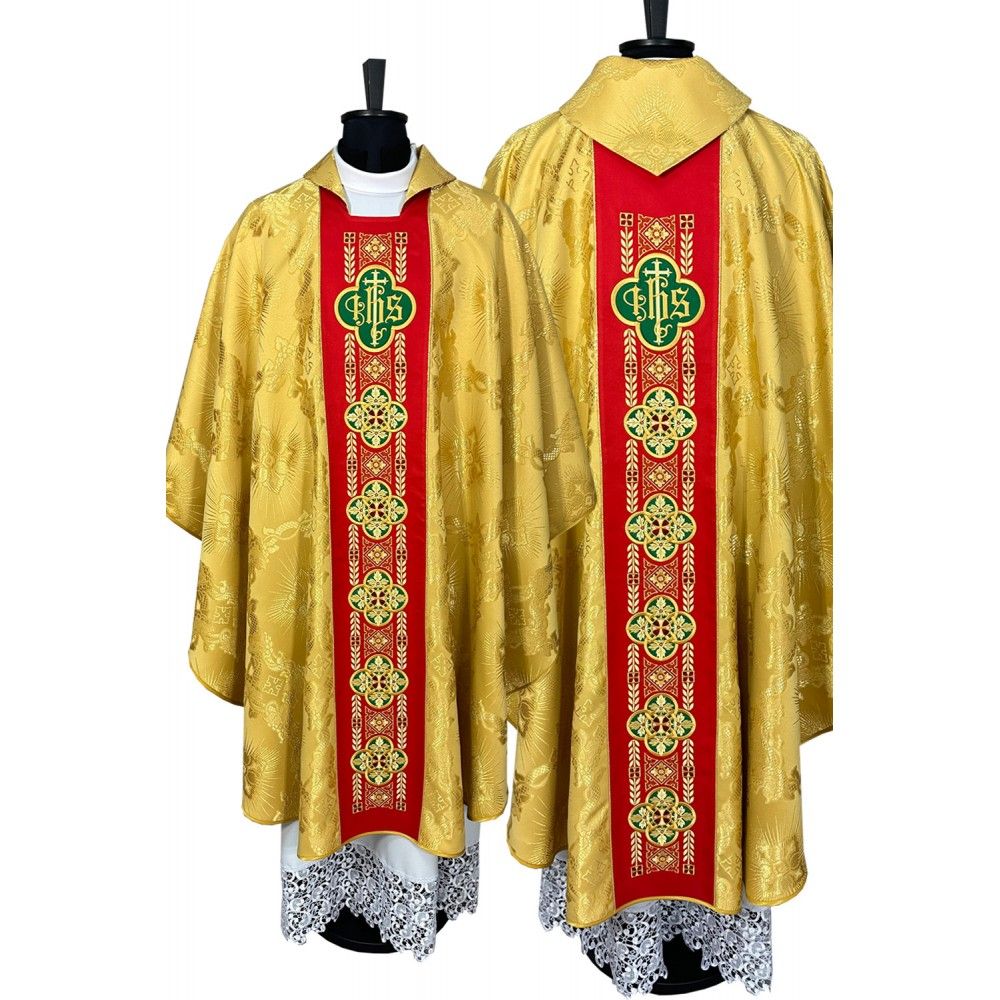 Ornat gotycki złoty, haftowany IHS (108K) - Ornaty złote/srebrne - Nowość