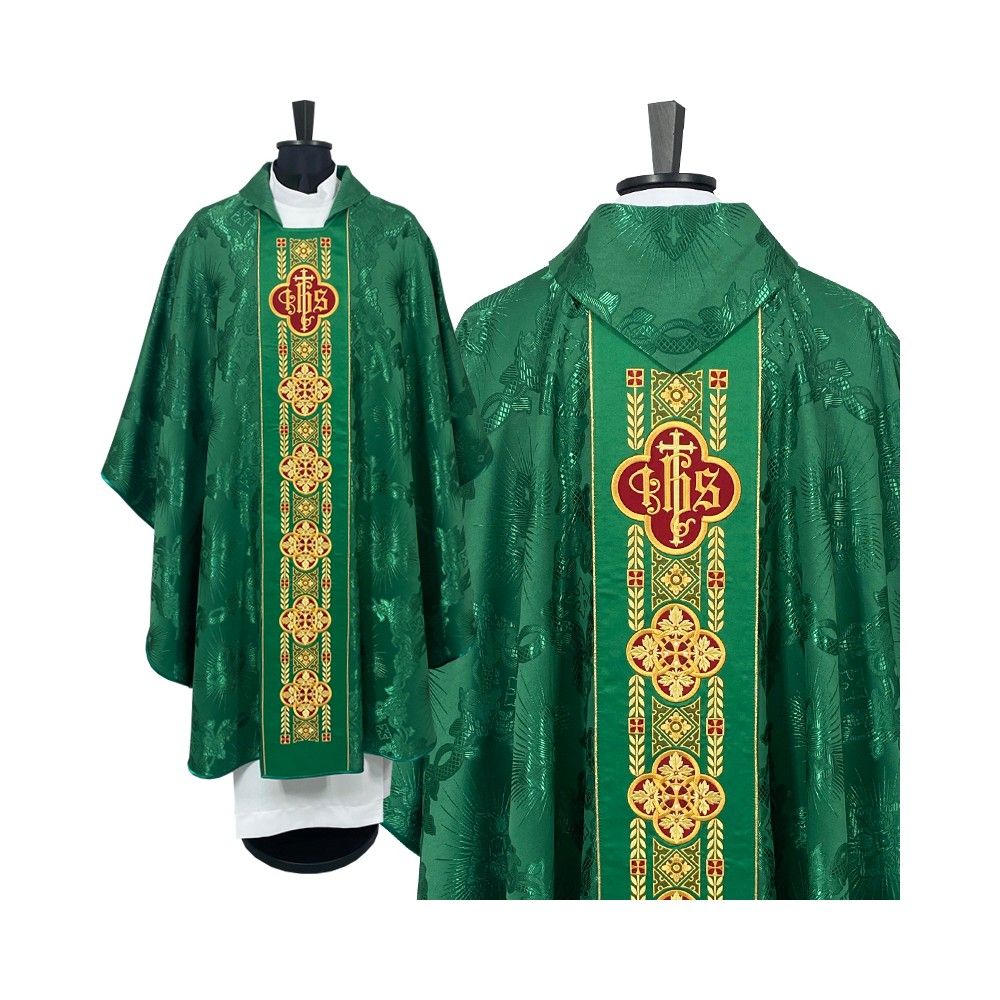 Ornat gotycki zielony, haftowany IHS (109K) - Ornaty zielone - Nowość