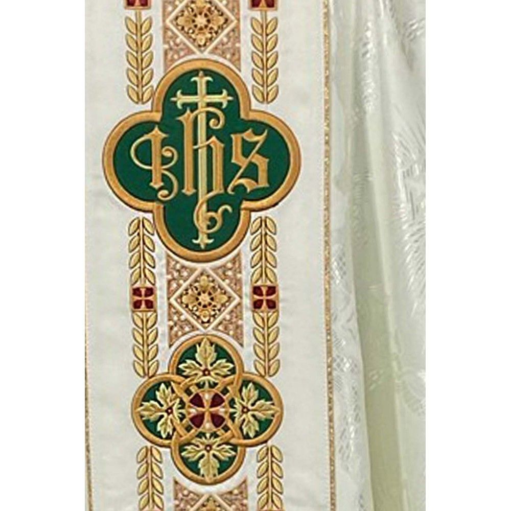 Ornat gotycki ecru, haftowany IHS (111K) - Ornaty białe/ ecru - zdjęcie 2 - Ornat gotycki ecru, haftowany IHS (111K)