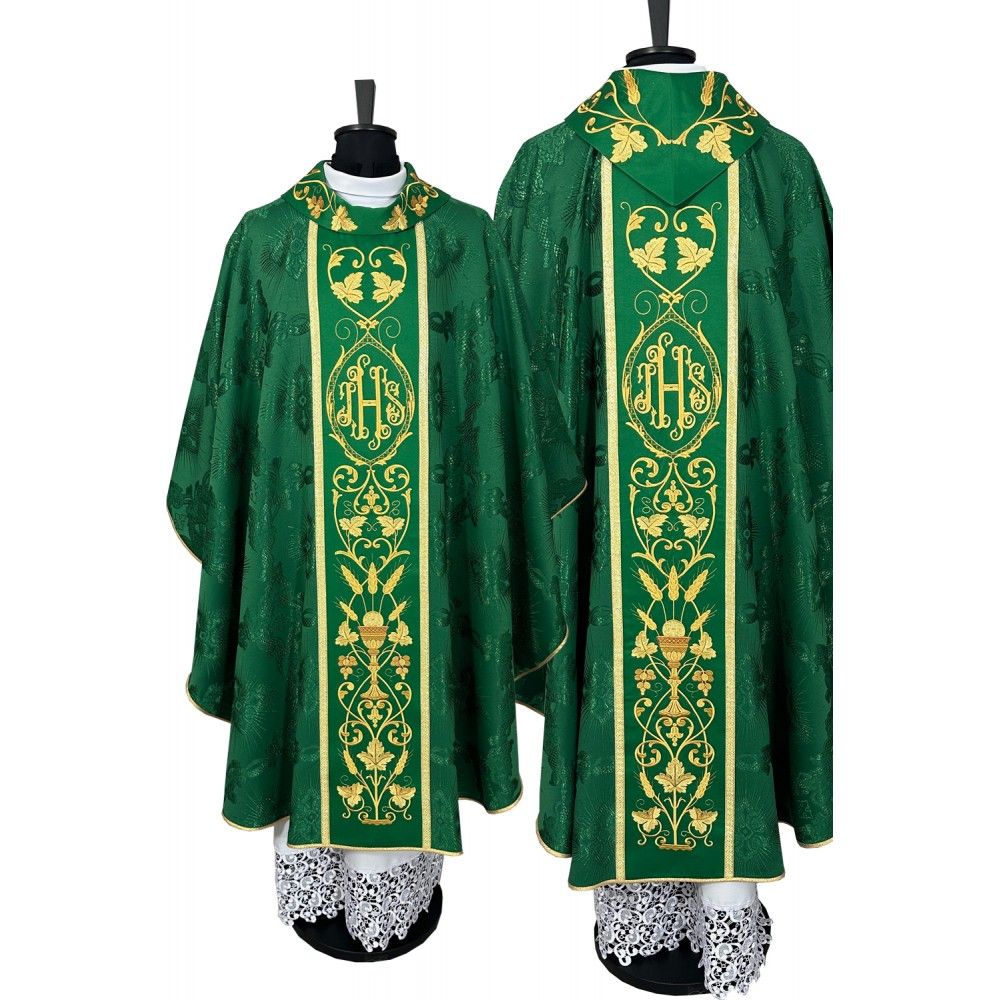 Ornat gotycki zielony, haftowany IHS (114K) - Ornaty zielone - Nowość