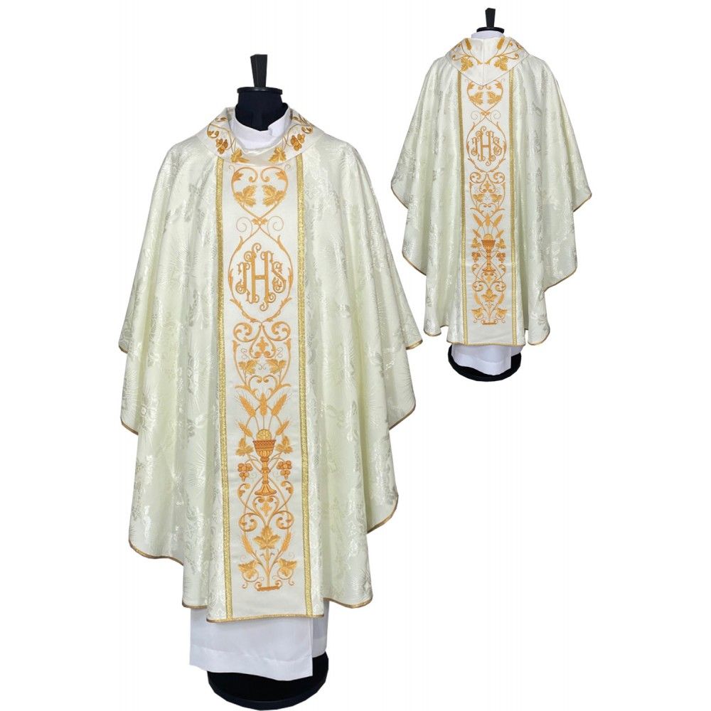 Ornat gotycki ecru, haftowany IHS (116K) - Ornaty białe/ ecru - zdjęcie 2 - Ornat gotycki ecru, haftowany IHS (116K)