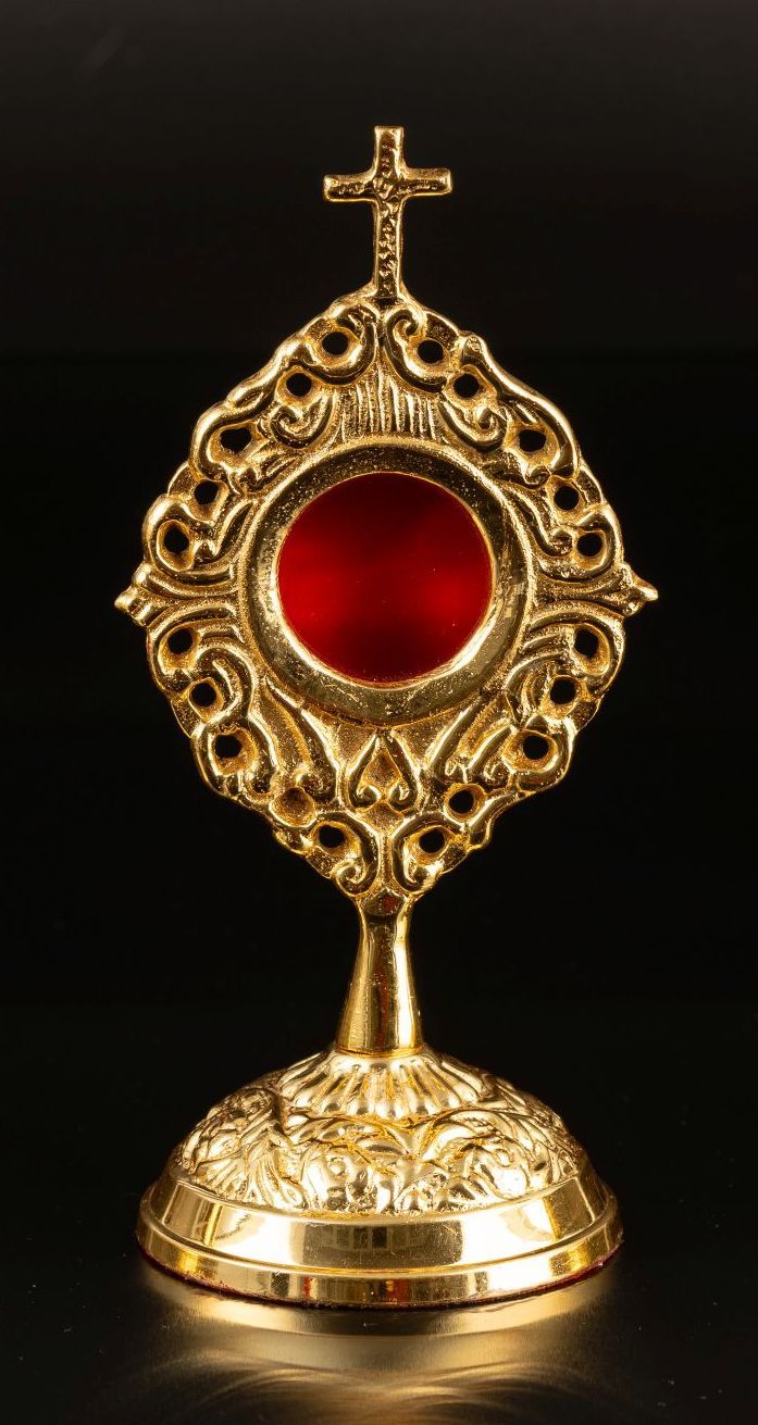 Relikwiarz mosiężny, pozłacany - 14 cm (34) - RELIKWIARZE - Nowość