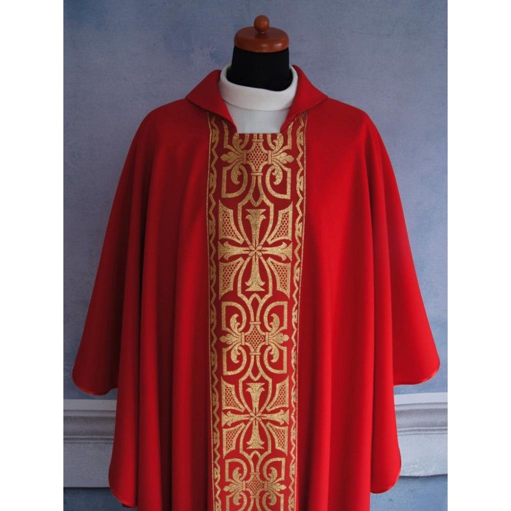 Ornat gotycki czerwony, pas tkany krzyż (118K) - Ornaty czerwone - zdjęcie 2 - Ornat gotycki czerwony, pas tkany krzyż (118K)