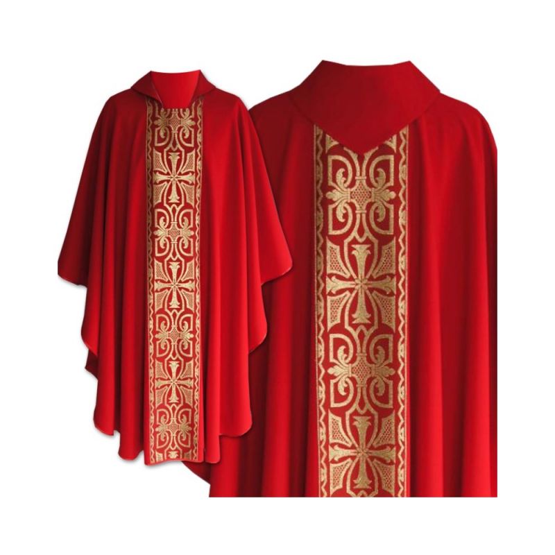 Ornat gotycki czerwony, pas tkany krzyż (118K) - Ornaty czerwone - Ornat gotycki czerwony, pas tkany krzyż (118K)