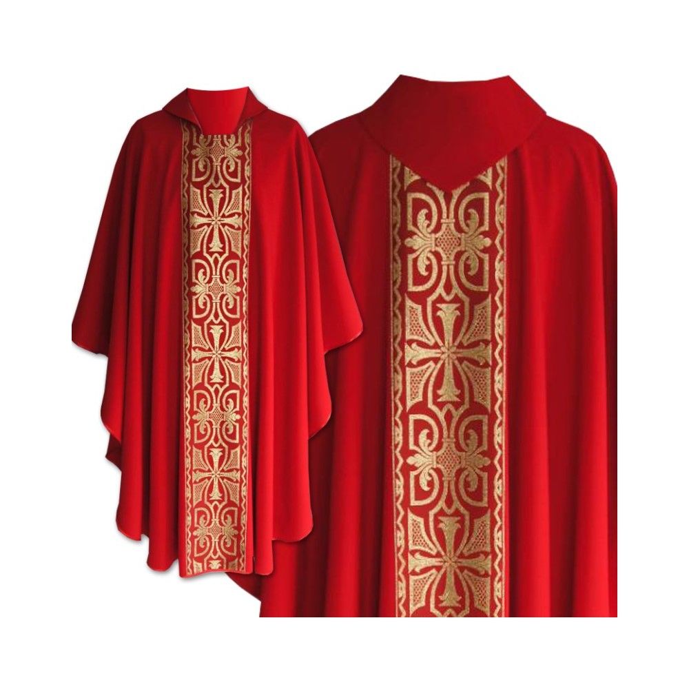 Ornat gotycki czerwony, pas tkany krzyż (118K) - Ornaty czerwone - Nowość