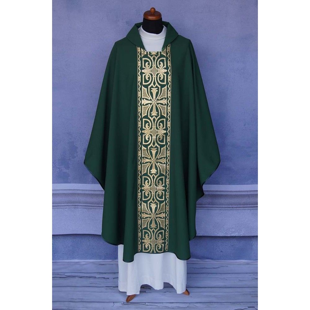 Ornat gotycki zielony, pas tkany krzyż (119K) - Ornaty zielone - zdjęcie 2 - Ornat gotycki zielony, pas tkany krzyż (119K)