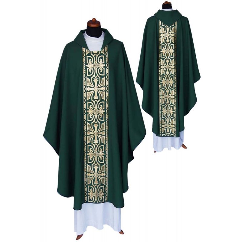 Ornat gotycki zielony, pas tkany krzyż (119K) - Ornaty zielone - Ornat gotycki zielony, pas tkany krzyż (119K)
