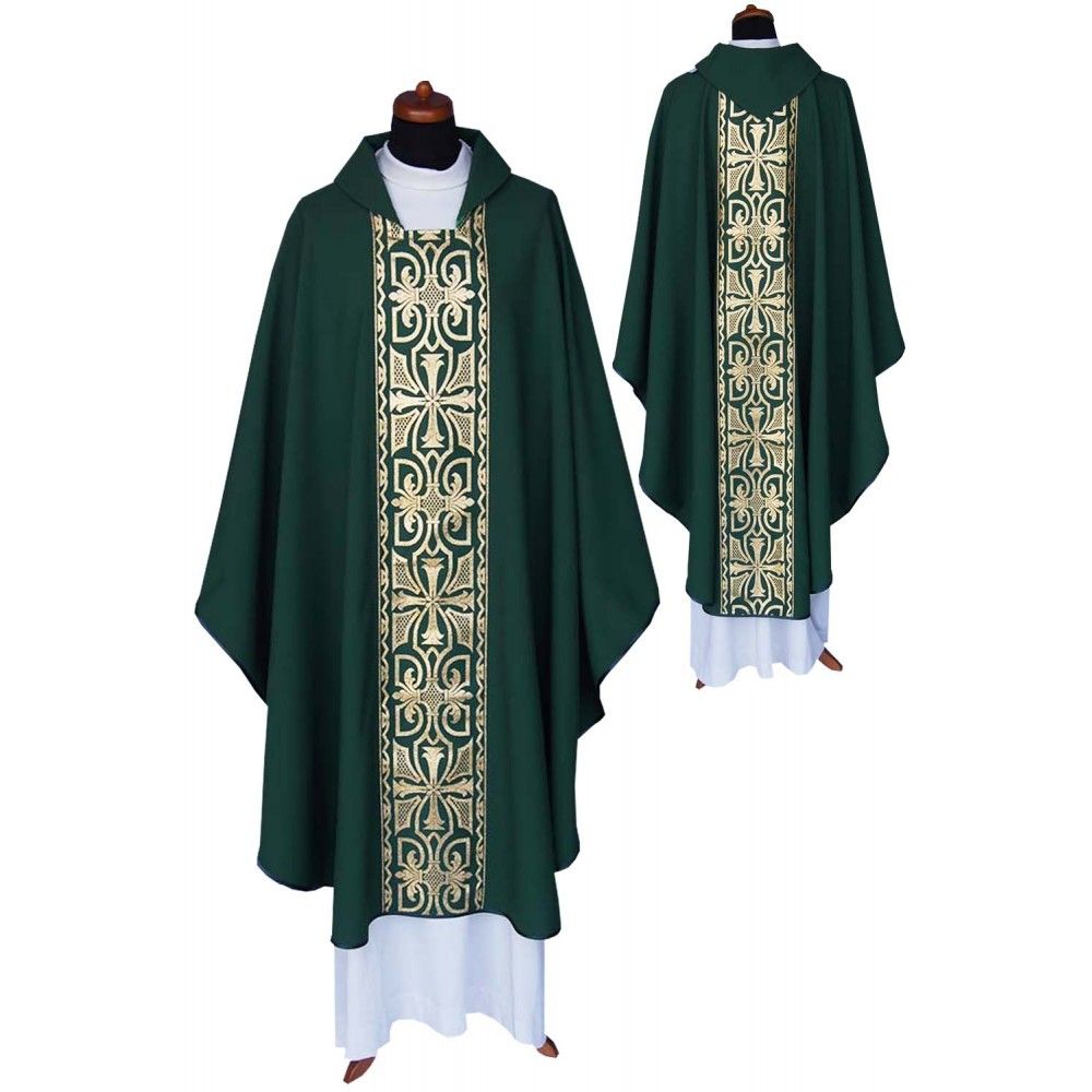 Ornat gotycki zielony, pas tkany krzyż (119K) - Ornaty zielone - Nowość