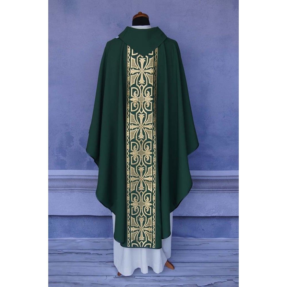 Ornat gotycki zielony, pas tkany krzyż (119K) - Ornaty zielone - zdjęcie 3 - Ornat gotycki zielony, pas tkany krzyż (119K)