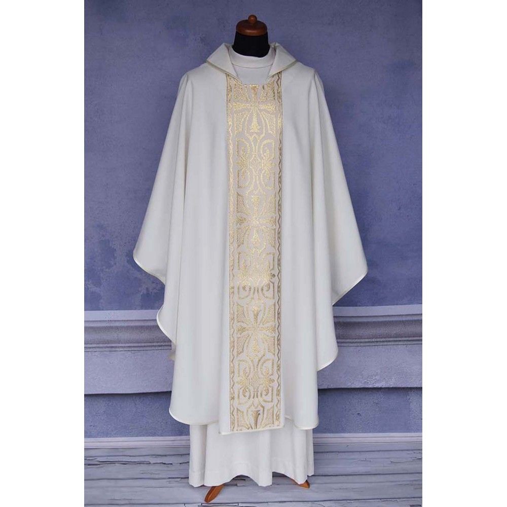 Ornat gotycki ecru, pas tkany krzyż (120K) - Ornaty białe/ ecru - zdjęcie 2 - Ornat gotycki ecru, pas tkany krzyż (120K)