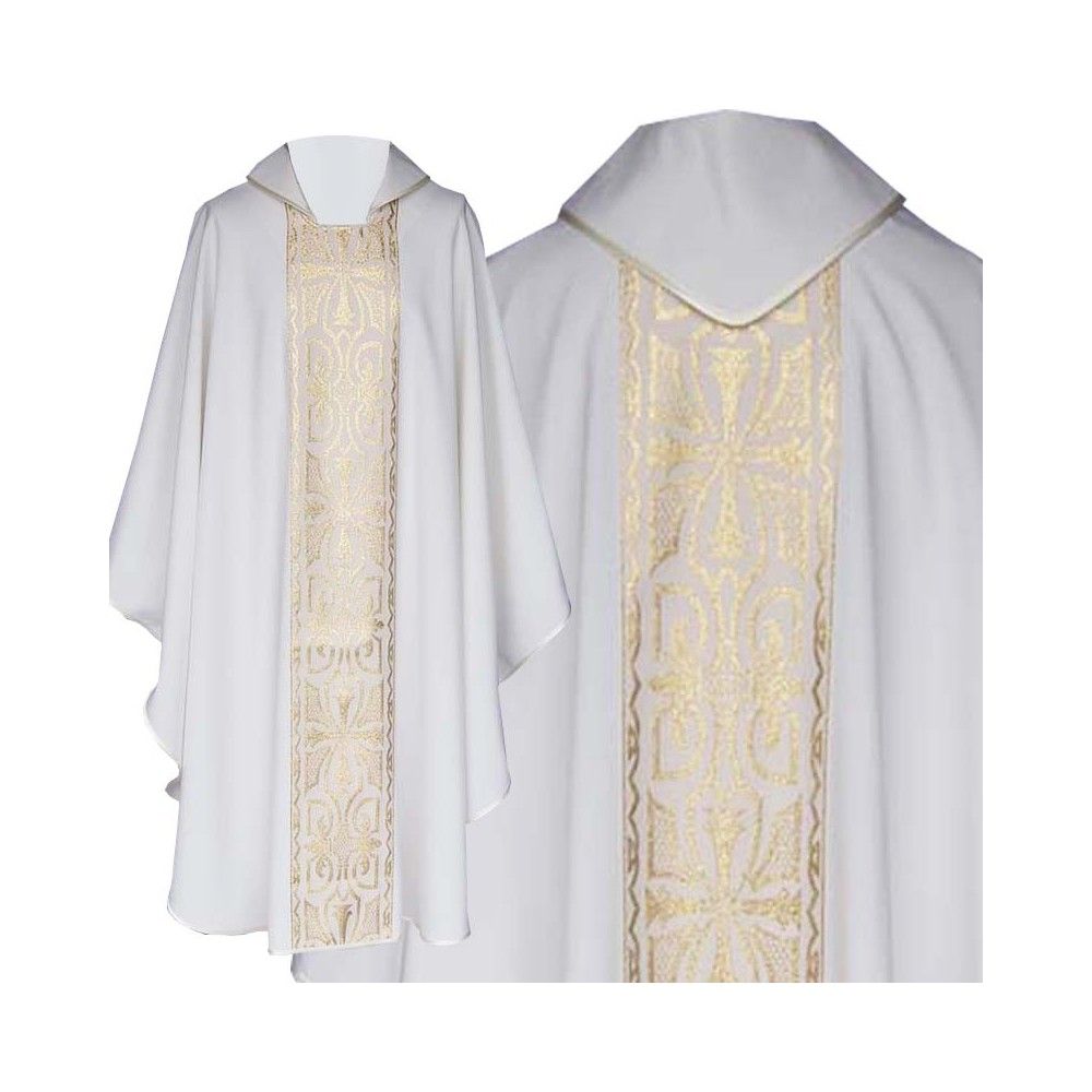 Ornat gotycki ecru, pas tkany krzyż (120K) - Ornaty białe/ ecru - Nowość