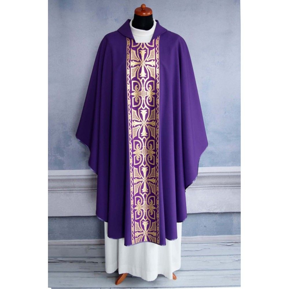 Ornat gotycki fioletowy, pas tkany krzyż (121K) - Ornaty fioletowe - zdjęcie 2 - Ornat gotycki fioletowy, pas tkany krzyż (121K)