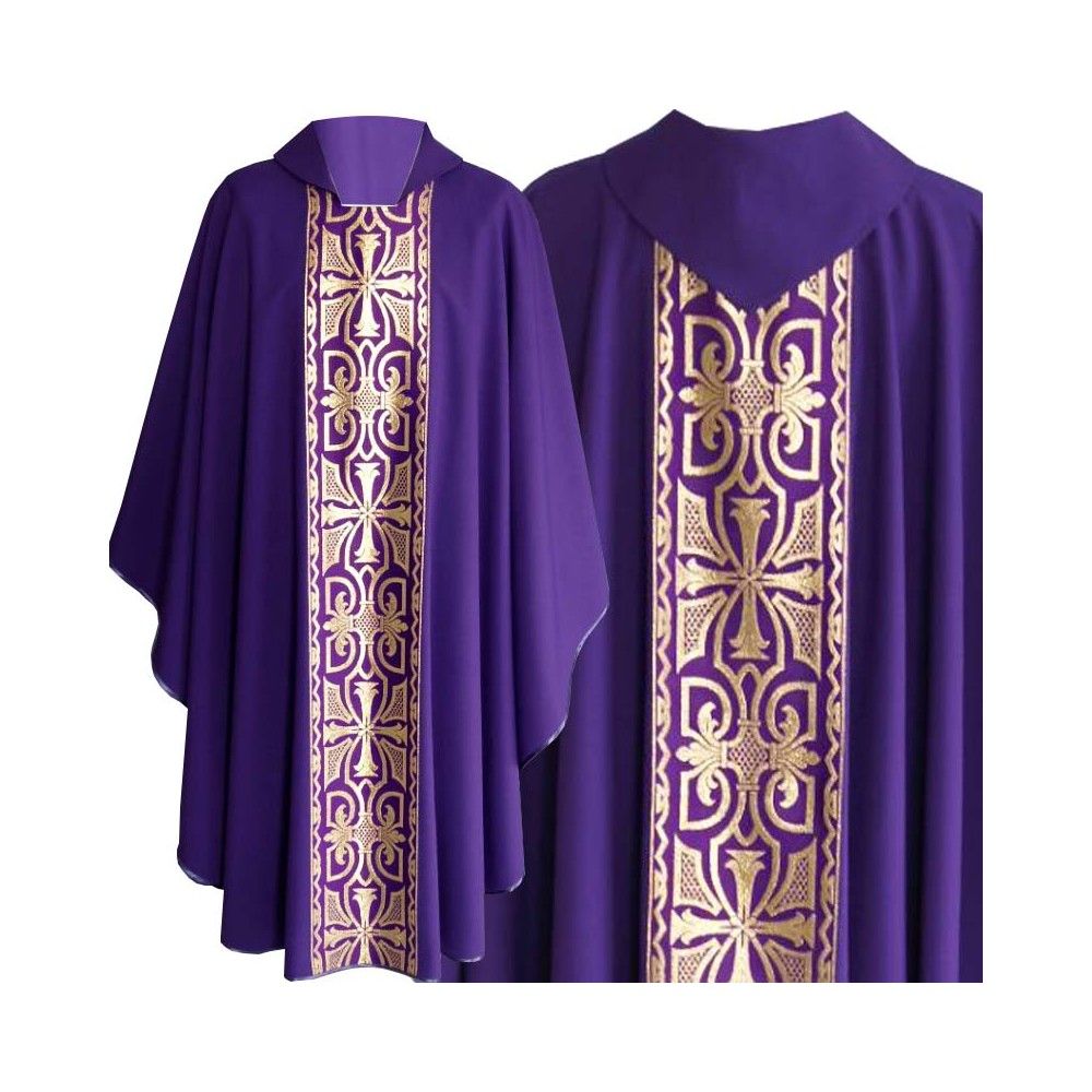 Ornat gotycki fioletowy, pas tkany krzyż (121K) - Ornaty fioletowe - Nowość
