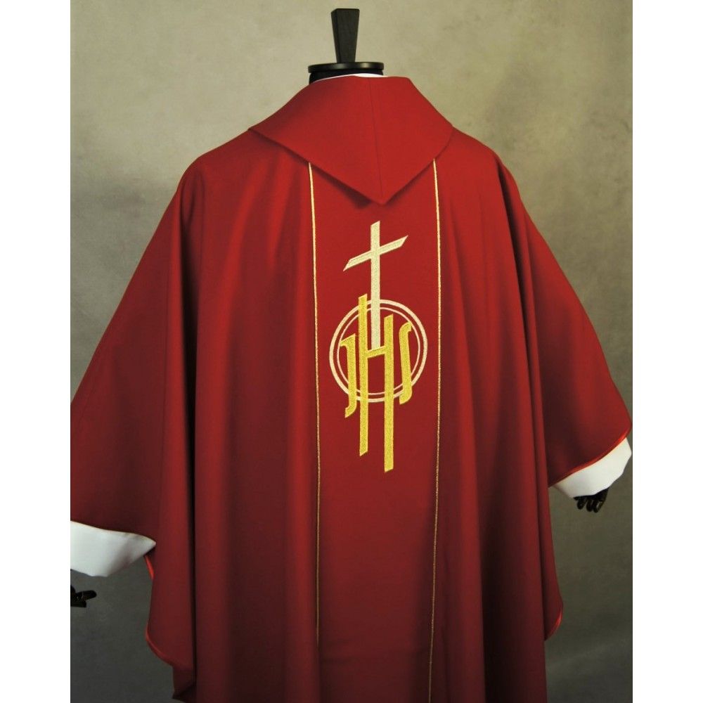 Ornat gotycki czerwony, haftowany IHS (122K) - Ornaty czerwone - zdjęcie 2 - Ornat gotycki czerwony, haftowany IHS (122K)