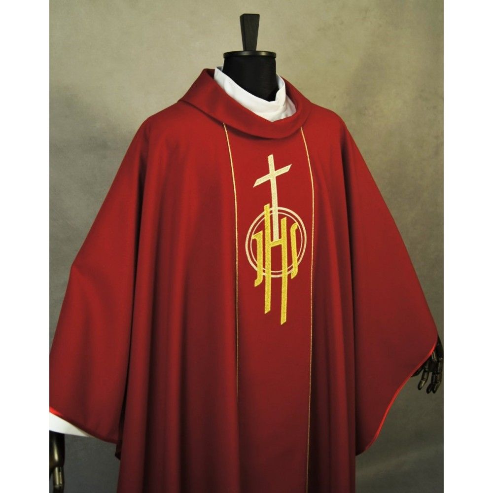 Ornat gotycki czerwony, haftowany IHS (122K) - Ornaty czerwone - zdjęcie 3 - Ornat gotycki czerwony, haftowany IHS (122K)