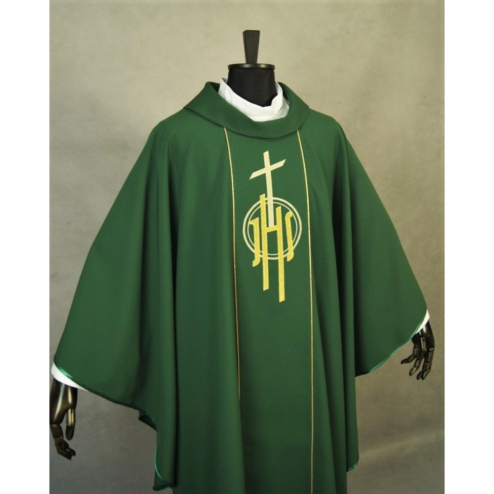 Ornat gotycki zielony, haftowany IHS (123K) - Ornaty zielone - zdjęcie 2 - Ornat gotycki zielony, haftowany IHS (123K)