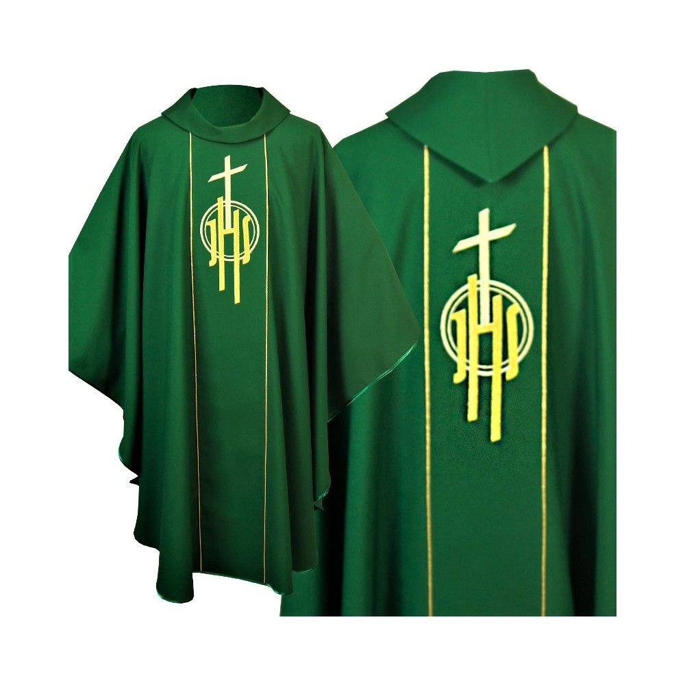 Ornat gotycki zielony, haftowany IHS (123K) - Ornaty zielone - Nowość
