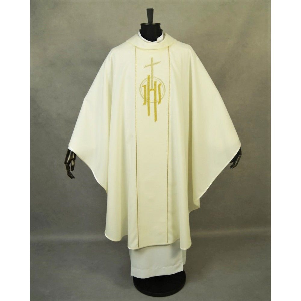 Ornat gotycki ecru, haftowany IHS (124K) - Ornaty białe/ ecru - zdjęcie 2 - Ornat gotycki ecru, haftowany IHS (124K)