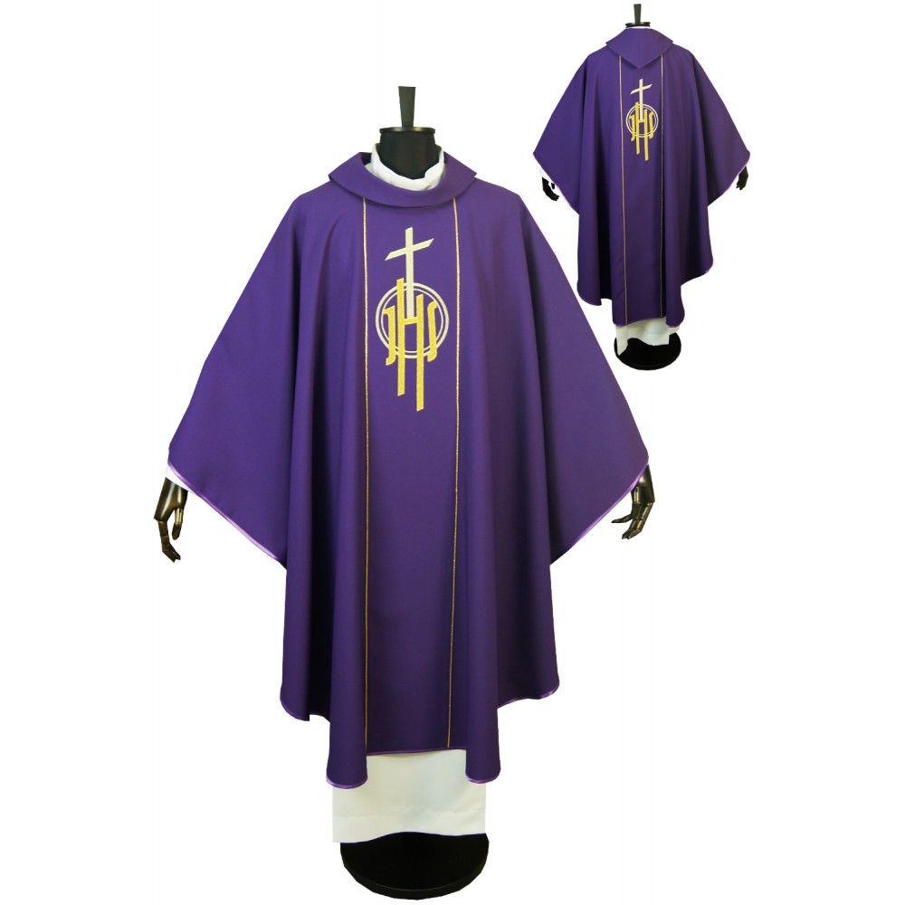 Ornat gotycki fioletowy, haftowany IHS (125K) - ORNATY NA WIELKI POST - Nowość