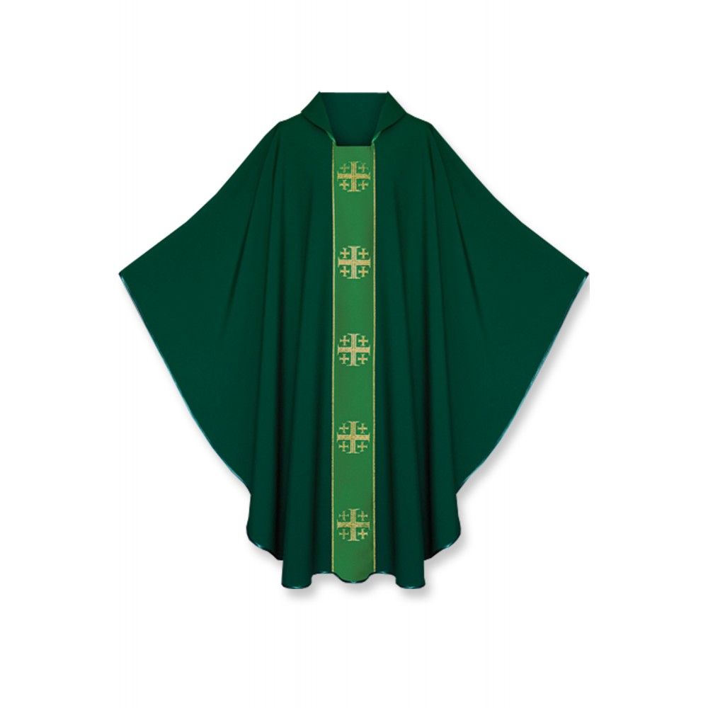 Ornat gotycki zielony, pas tkany krzyże jerozolimskie (127K) - Ornaty zielone - Nowość