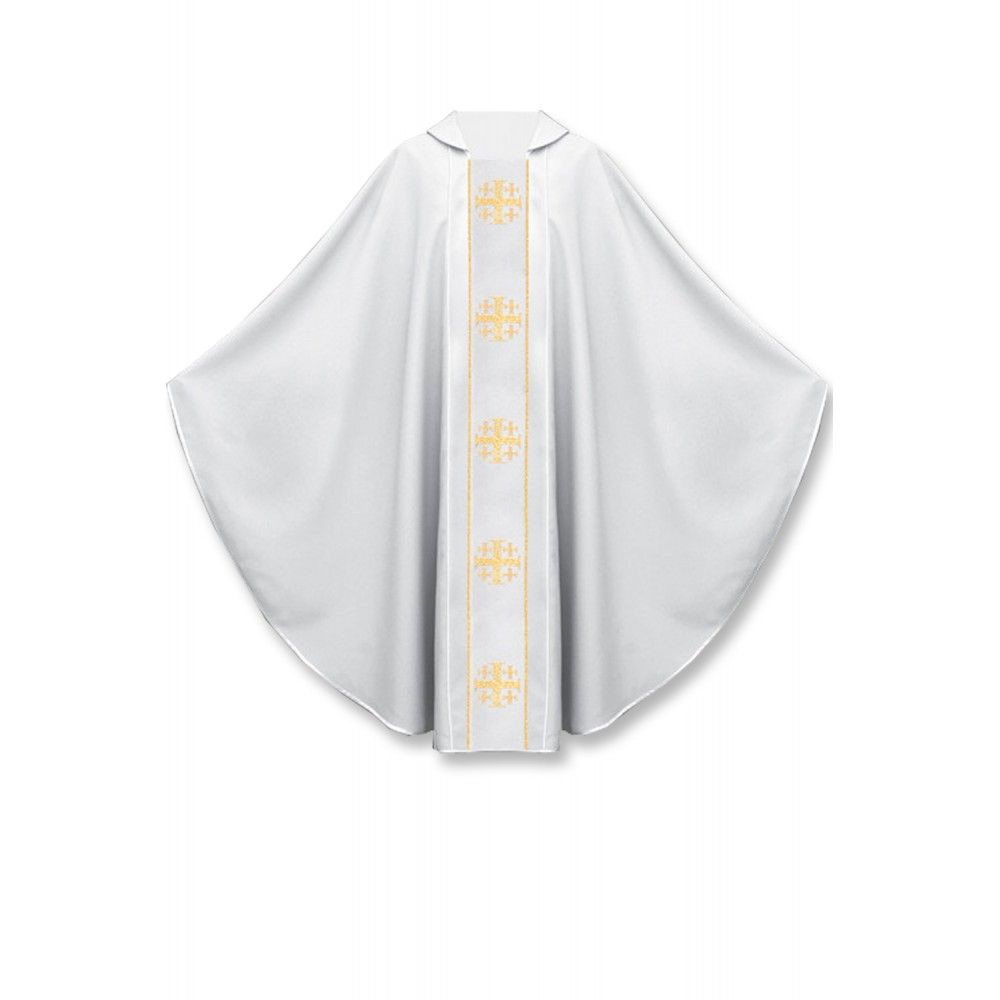 Ornat gotycki biały, pas tkany krzyże jerozolimskie (129K) - Ornaty białe/ ecru - Nowość