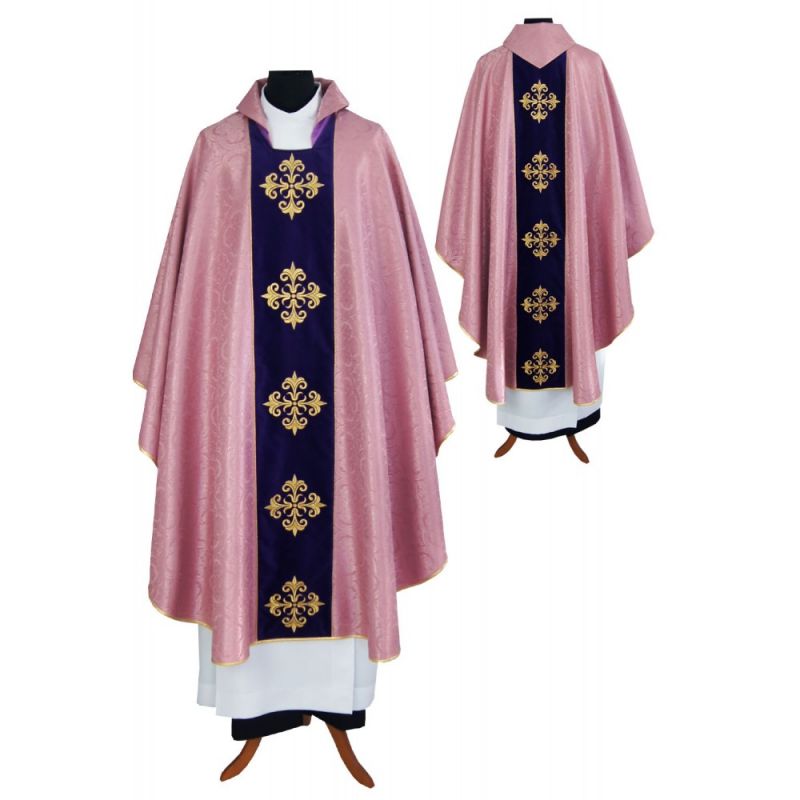 Ornat gotycki różowy pas fioletowy aksamit, haftowany (134K) - ORNATY NA WIELKI POST - Ornat gotycki różowy pas fioletowy aksamit, haftowany (134K)
