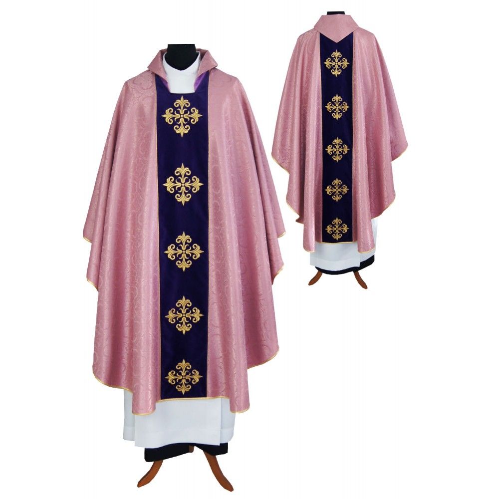 Ornat gotycki różowy pas fioletowy aksamit, haftowany (134K) - ORNATY NA WIELKI POST - Nowość