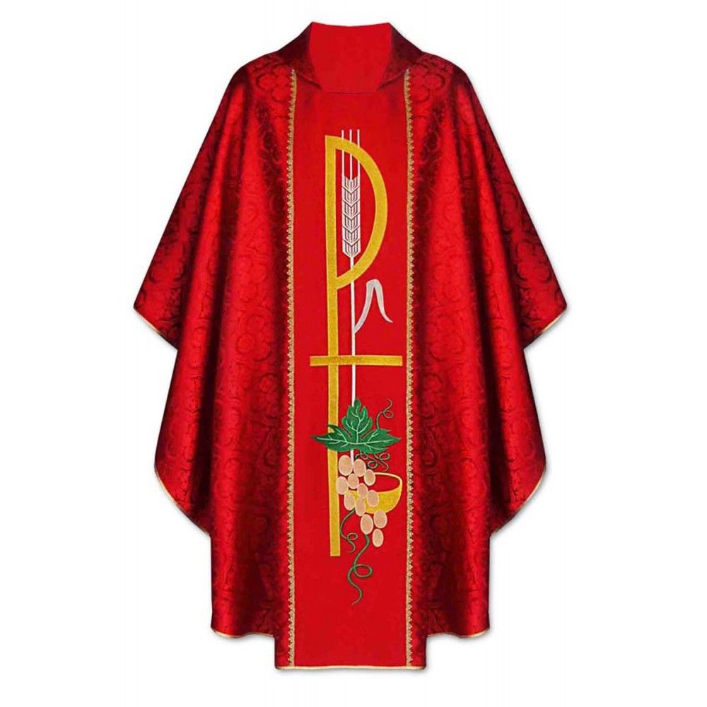 Ornat gotycki czerwony, haftowany, tkanina żakard (135K) - ORNATY NA WIELKI POST - Nowość