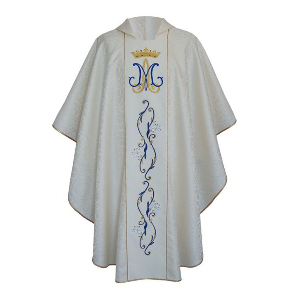 Ornat maryjny gotycki biały, haftowany, tkanina żakard (136K) - Ornaty Maryjne - Nowość