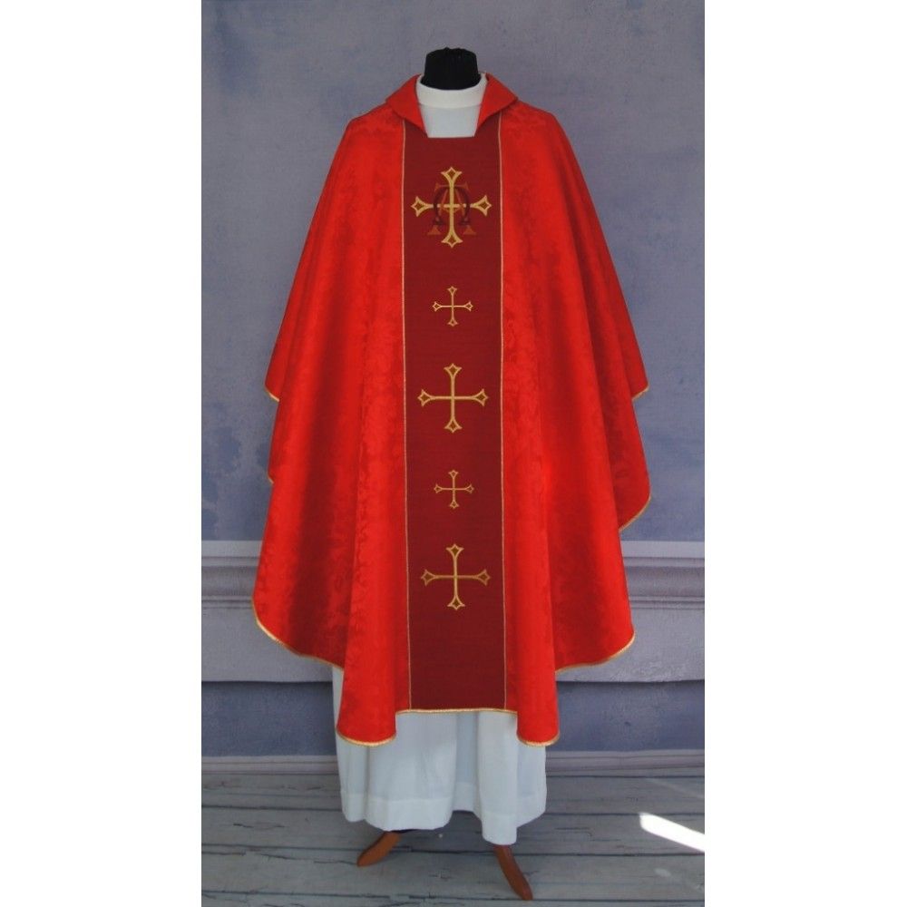 Ornat gotycki czerwony, haftowany Alfa i Omega (138K) - ORNATY NA WIELKI POST - zdjęcie 2 - Ornat gotycki czerwony, haftowany Alfa i Omega (138K)