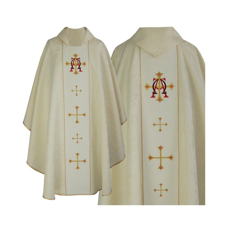 Ornat gotycki ecru, haftowany Alfa i Omega (139K) - Ornaty białe/ ecru - Ornat gotycki ecru, haftowany Alfa i Omega (139K)