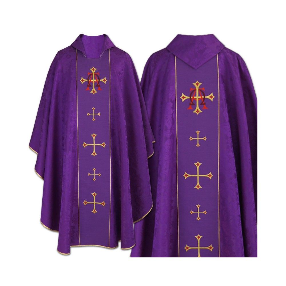Ornat gotycki fioletowy, haftowany Alfa i Omega (140K) - ORNATY NA WIELKI POST - Nowość