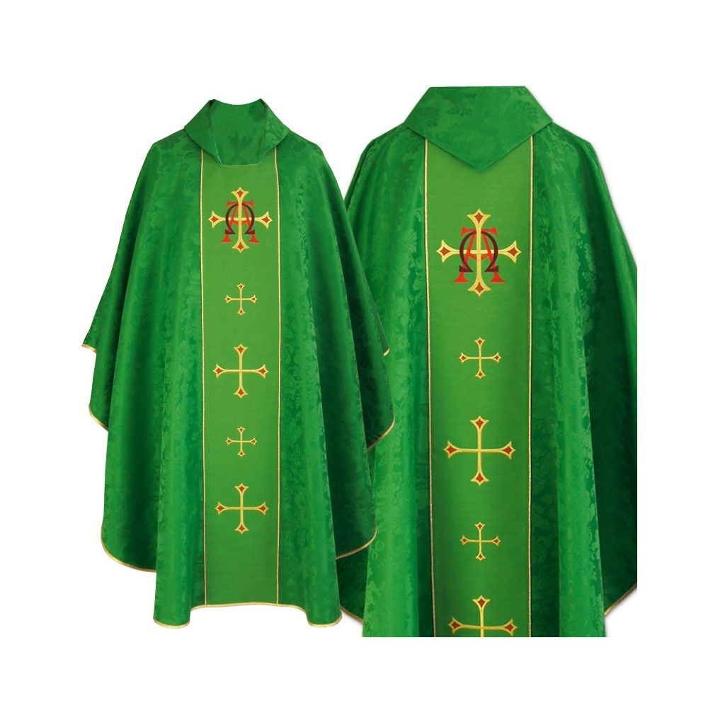 Ornat gotycki zielony, haftowany Alfa i Omega (141K) - Ornaty zielone - Nowość