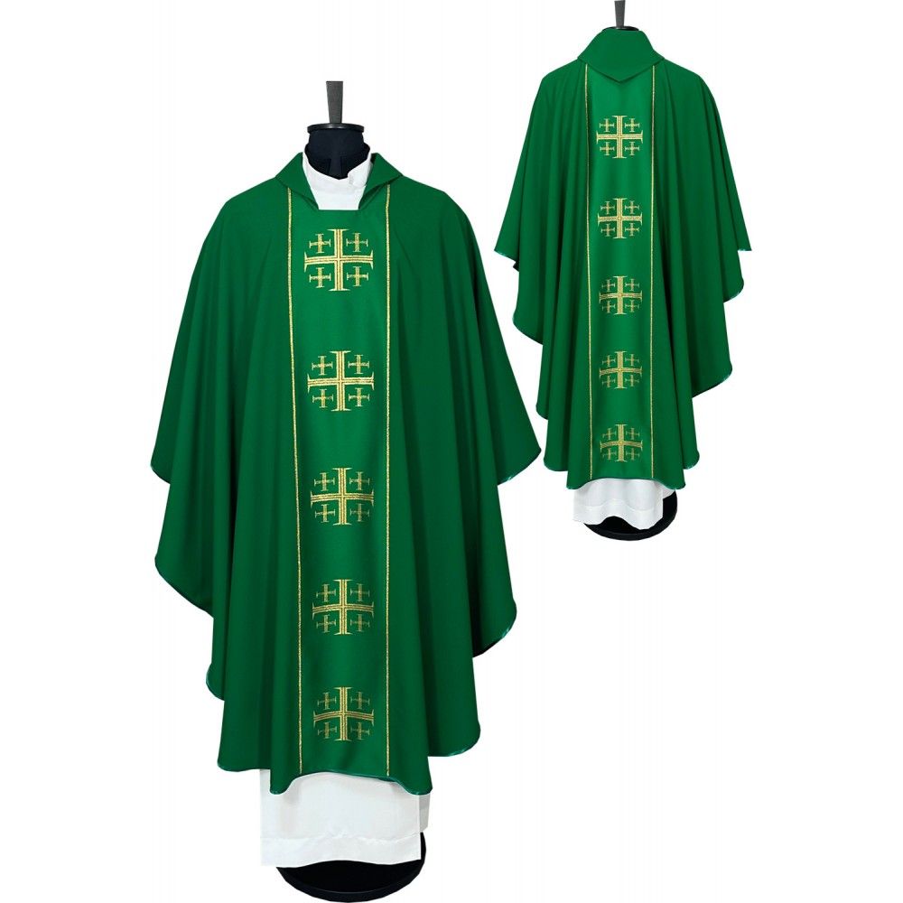 Ornat gotycki zielony, tkany pas Krzyże Jerozolimskie (142K) - Ornaty zielone - Nowość