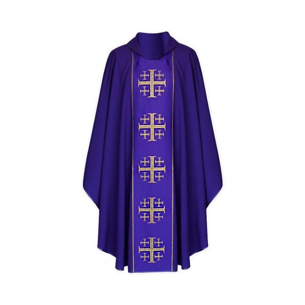 Ornat gotycki fioletowy, tkany pas Krzyże Jerozolimskie (143K) - Ornaty fioletowe - Nowość