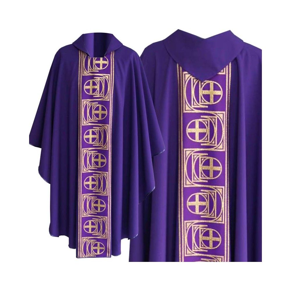 Ornat gotycki fioletowy, tkany pas Krzyż (146K) - ORNATY NA WIELKI POST - Nowość