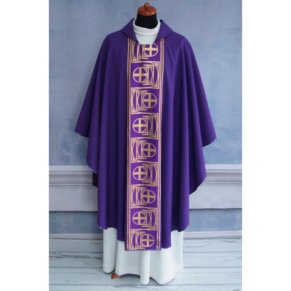 Ornat gotycki fioletowy, tkany pas Krzyż (146K) - ORNATY NA WIELKI POST - zdjęcie 2 - Ornat gotycki fioletowy, tkany pas Krzyż (146K)