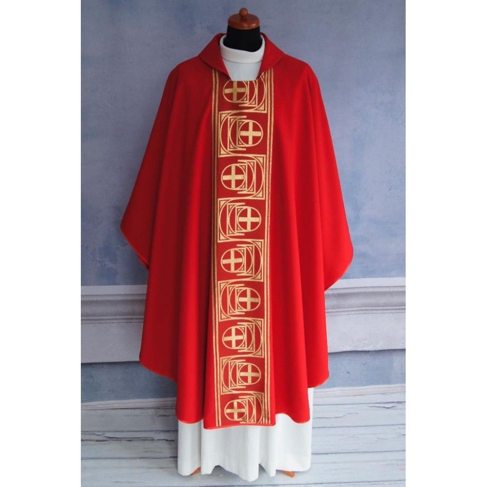 Ornat gotycki czerwony, tkany pas Krzyż (147K) - ORNATY NA WIELKI POST - zdjęcie 2 - Ornat gotycki czerwony, tkany pas Krzyż (147K)
