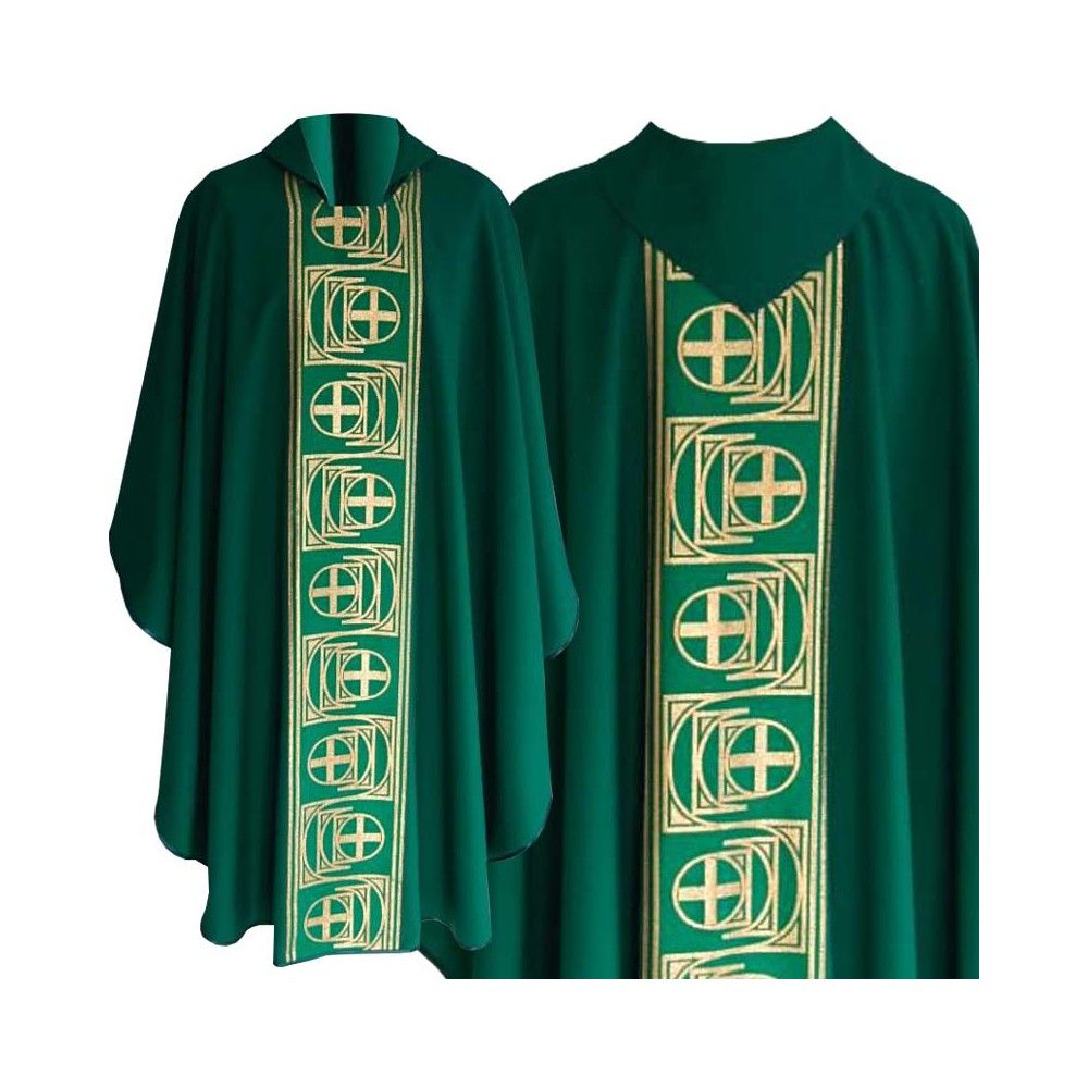 Ornat gotycki zielony, tkany pas Krzyż (148K) - Ornaty zielone - Nowość