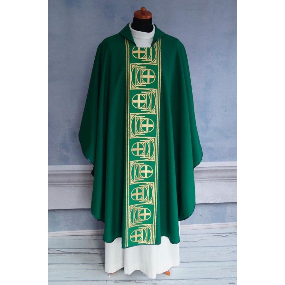 Ornat gotycki zielony, tkany pas Krzyż (148K) - Ornaty zielone - zdjęcie 2 - Ornat gotycki zielony, tkany pas Krzyż (148K)