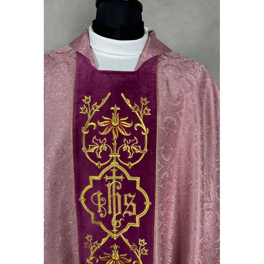Ornat gotycki blady różowy, haftowany pas aksamit (149K) - ORNATY NA WIELKI POST - zdjęcie 4 - Ornat gotycki blady różowy, haftowany pas aksamit (149K)