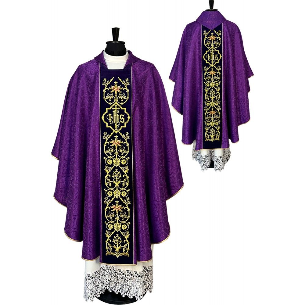 Ornat gotycki fioletowy, haftowany pas aksamit (151K) - ORNATY NA WIELKI POST - Nowość