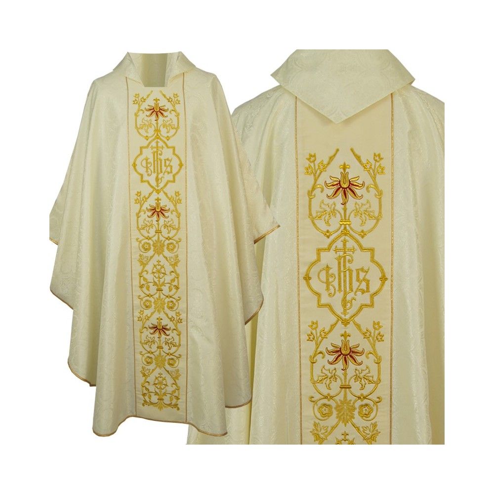 Ornat gotycki ecru, haftowany pas aksamit (152K) - Ornaty białe/ ecru - Nowość