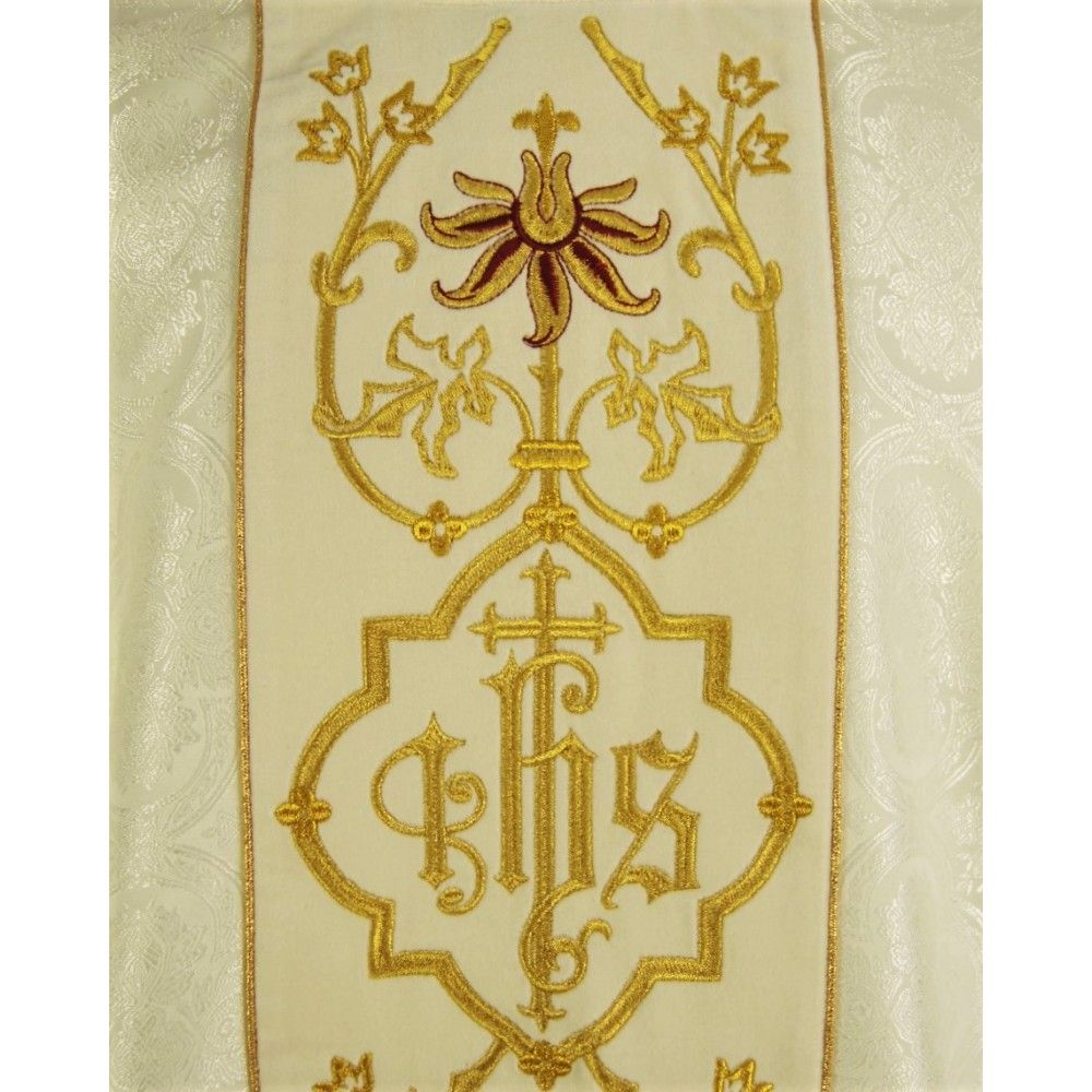 Ornat gotycki ecru, haftowany pas aksamit (152K) - Ornaty białe/ ecru - zdjęcie 3 - Ornat gotycki ecru, haftowany pas aksamit (152K)