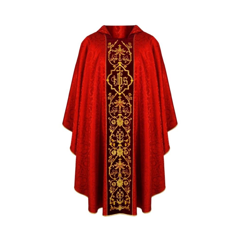 Ornat gotycki czerwony, haftowany pas aksamit (153K) - ORNATY NA WIELKI POST - Nowość
