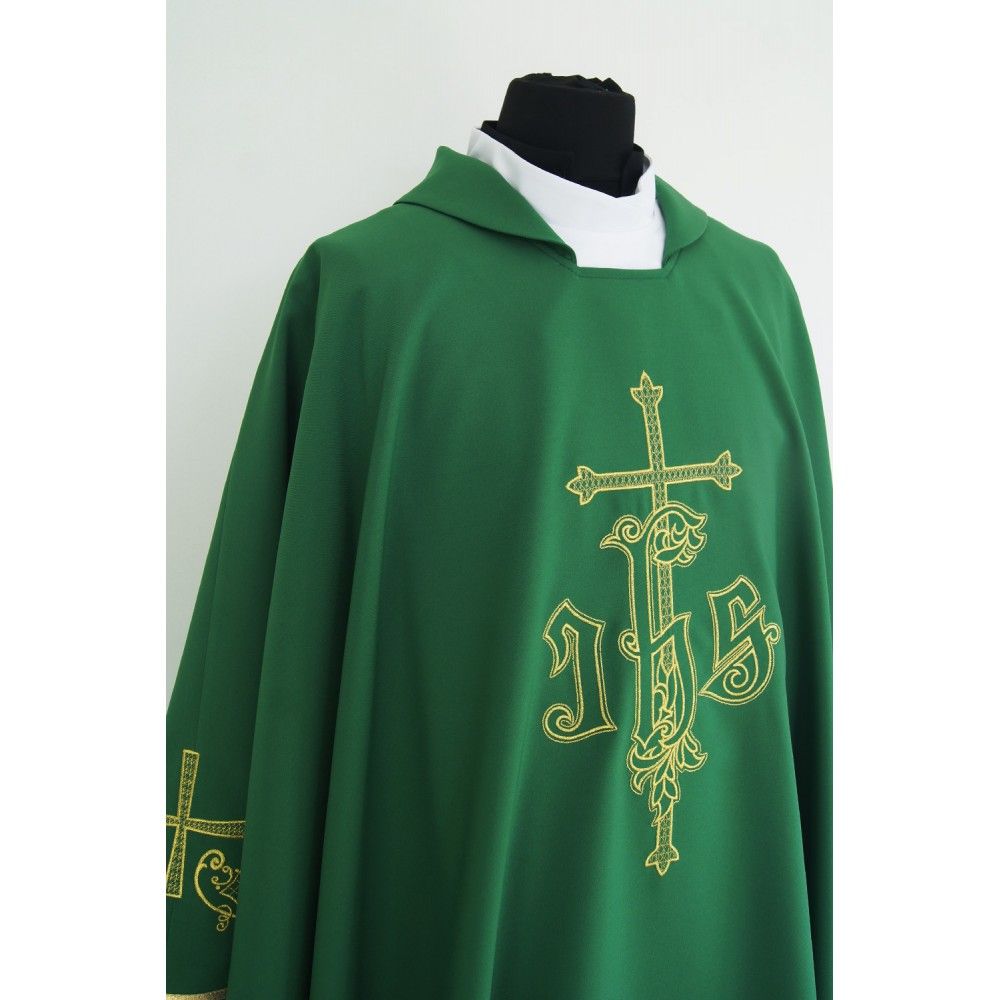 Ornat gotycki zielony, haftowany, materiał strecz (154K) - Ornaty zielone - zdjęcie 2 - Ornat gotycki zielony, haftowany, materiał strecz (154K)