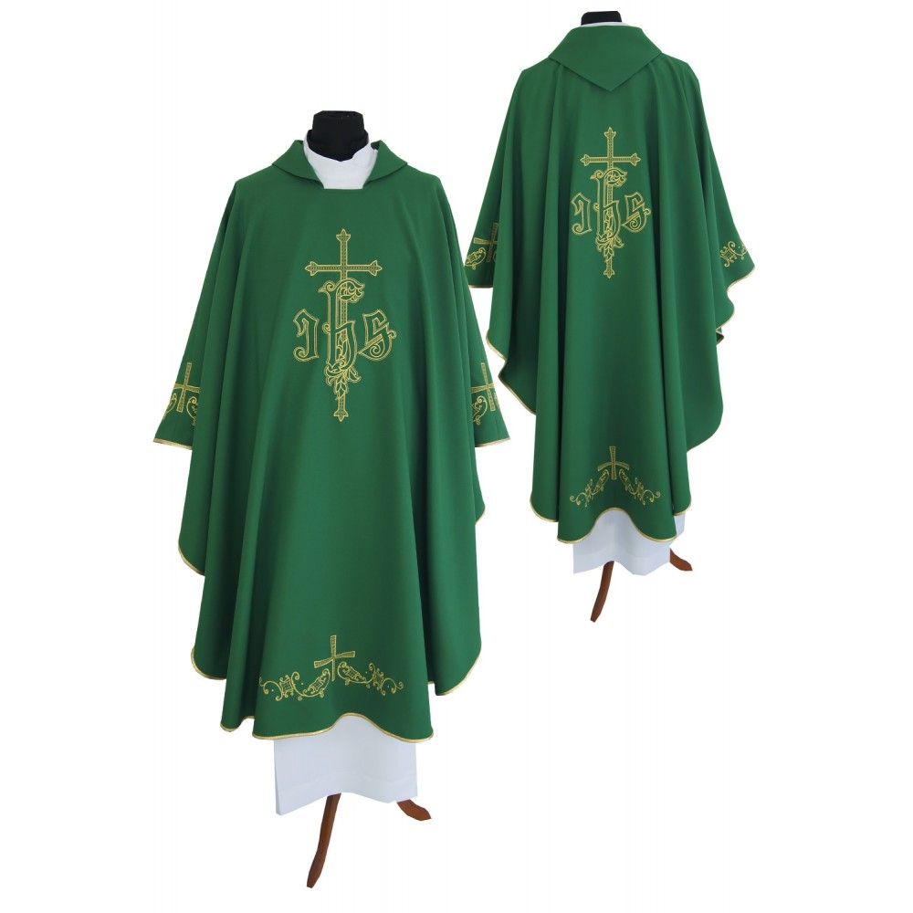 Ornat gotycki zielony, haftowany, materiał strecz (154K) - Ornaty zielone - Nowość