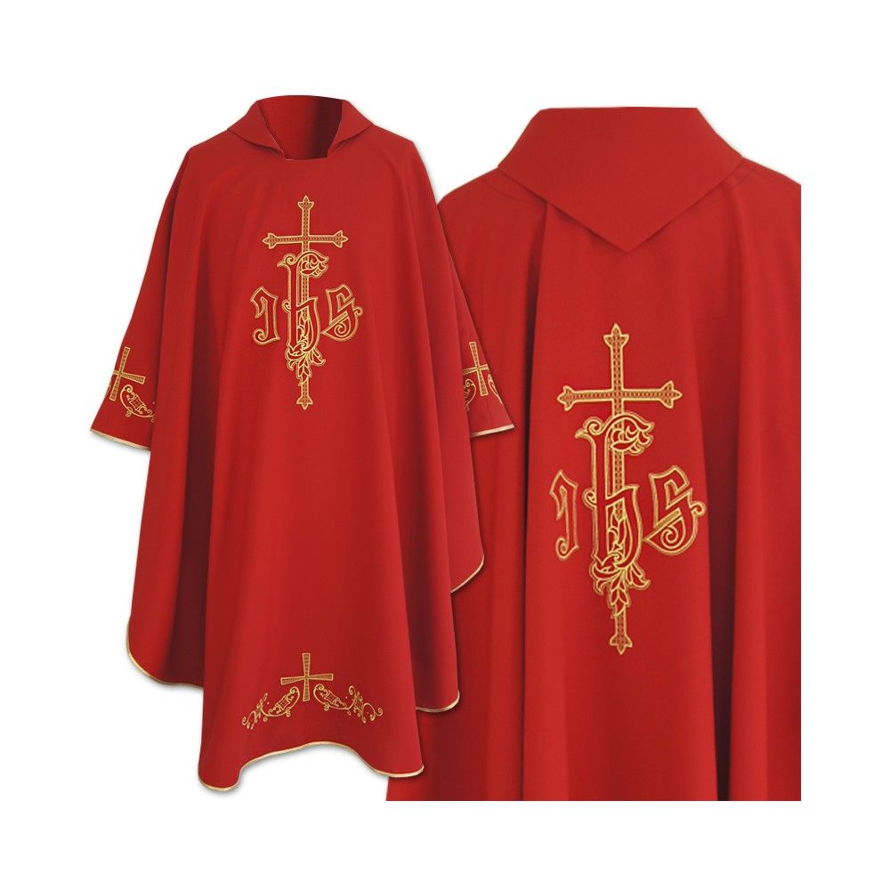 Ornat gotycki czerwony, haftowany, materiał strecz (156K) - ORNATY NA WIELKI POST - Nowość