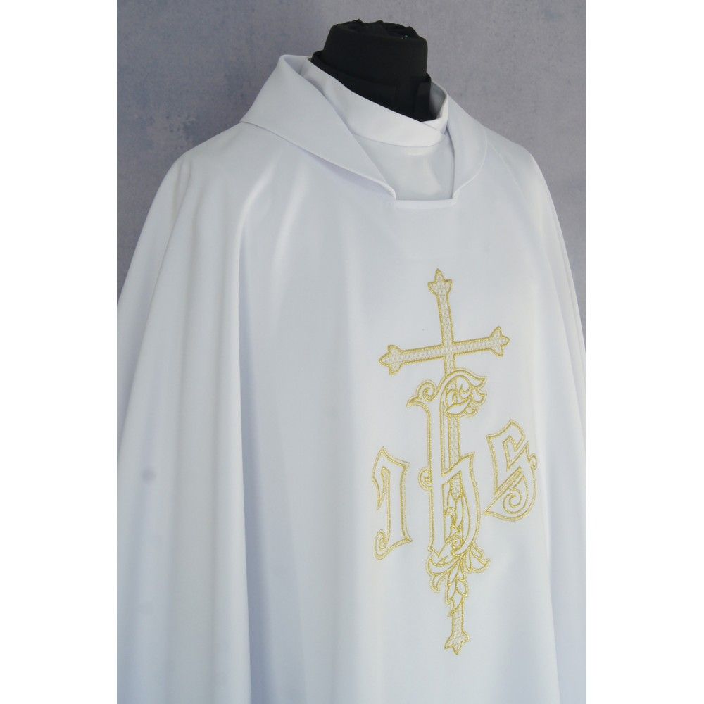 Ornat gotycki biały, haftowany, materiał strecz (157K) - Ornaty białe/ ecru - zdjęcie 2 - Ornat gotycki biały, haftowany, materiał strecz (157K)